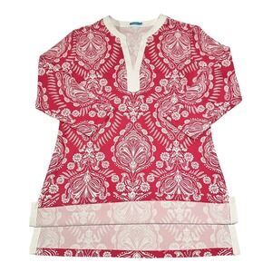 J.McLaughlin Tunic Top‎ Floral Print Long Sleeve V-Neck Red White Size L